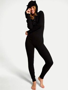 PINK Victoria's Secret Black Cat 🐈‍⬛- Limited Edition Thermal Onesie, NWT